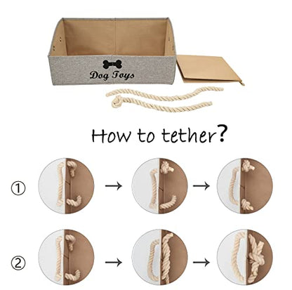 Geyecete Large Dog Toys Storage Bins - Foldable linen Trapezoid Organizer Boxes with weave Rope Handle, Collapsible Basket for Shelves (Light Brown-DOG) - color: Light Brown