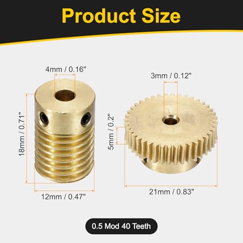 uxcell Worm Gear Set 40T 0.5 Module 1:40 Reduction Rate - size: Gear-3mm, Rod-4mm Bore, style: 0.5M-40T