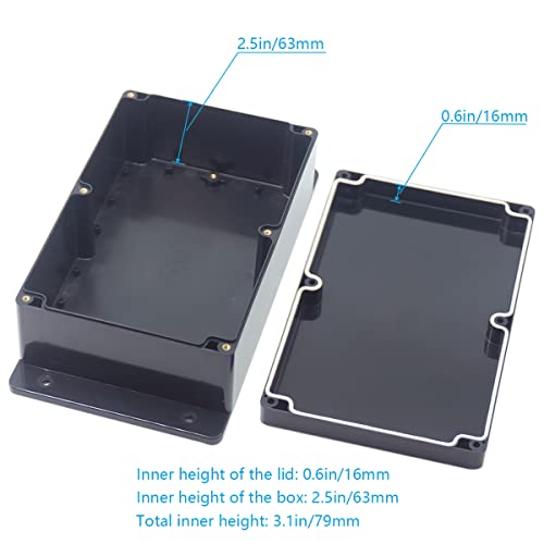 Junction Box, Zulkit Project Box Waterproof Dustproof IP65 ABS Universal Electrical Boxes Enclosure with Fixed Ear Black 9.06 x 5.91 x 3.35 inch (230 x 150 x 85 mm)(Pack of 1) - size: 9.06" x 5.91" x 3.35"(Pack of 1)