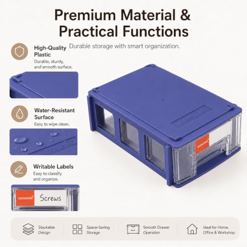 16 Pack Stackable Desk Organizer Drawers for Craft Storage Blue - color: Blue