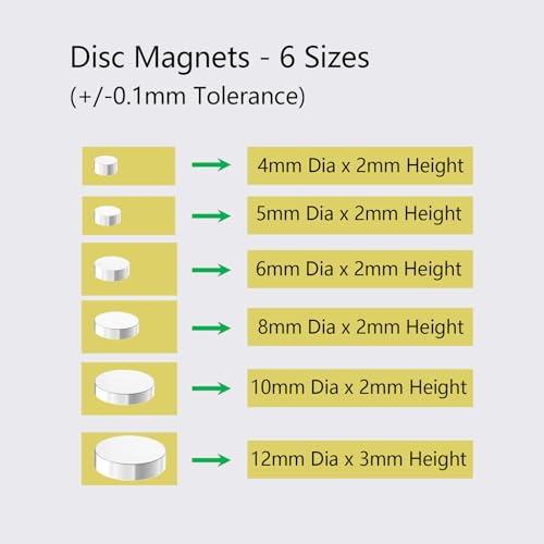 Assorted 3D Printing N52 Rare Earth Magnets, 6 Sizes Mixed 300 Pack Round Refrigerator Neodymium Magnet for Crafts, Whiteboard, Kitchen,Cabinet,Fridge,Small Permanent Disc Magnets - size: Mixed 6 sizes