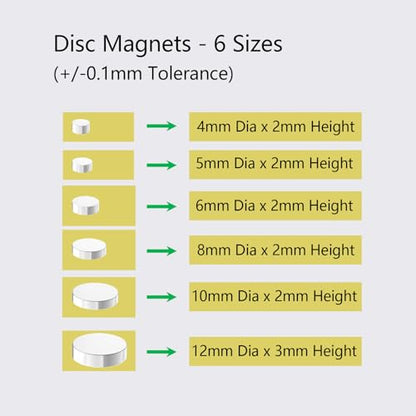 Assorted 3D Printing N52 Rare Earth Magnets, 6 Sizes Mixed 300 Pack Round Refrigerator Neodymium Magnet for Crafts, Whiteboard, Kitchen,Cabinet,Fridge,Small Permanent Disc Magnets - size: Mixed 6 sizes