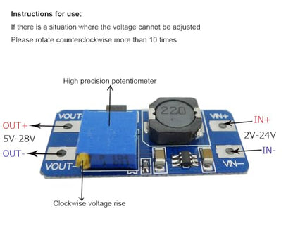 MT3608 DC-DC Step Up Boost Power Converter Adjustable 2A Module Step Up Voltage Regulator Board Input 2-24V to Output 5V-28V (Pack of 5)