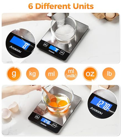 Atogou Food Scale Rechargeable - 33lb Digital Kitchen Scale Ounces Grams - color: Grey