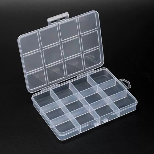 12-Grid Plastic Storage Box - Clear Bead Organizer with Hinged Lid, Mini Craft Supply Container