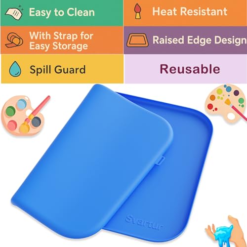 Silicone Art Mat 24" x 16" with Raised Edge, Roll-Up Design with Storage Strap, Multi-Purpose Desk & Table Protector Silicone Craft Mat for Crafts, Painting & DIY, Blue - color: Blue