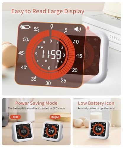 Digital Magnetic Visual Kitchen Timer, Up to 11H 59M Countdown & Count Up - color: White
