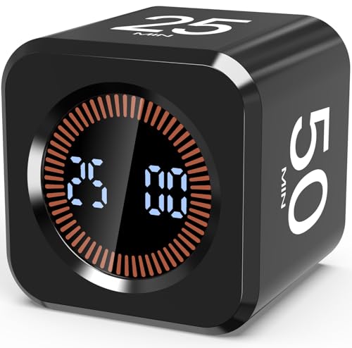 Digital Pomodoro Timer Cube 5/10/25/50min Preset, Silent & Sound Alarm - color: Black