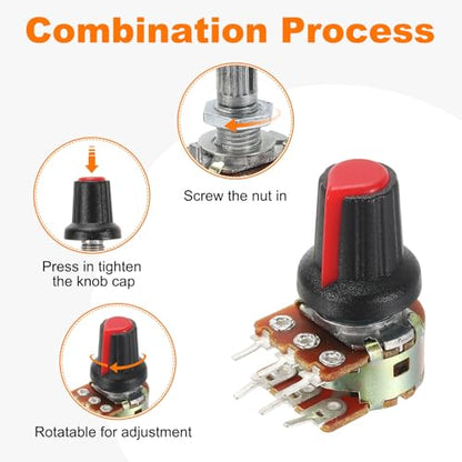 MECCANIXITY 5 Set WH148 B50K Ohm Potentiometer Kit 6-Pin 15mm Shaft Red - size: 15mm, style: B50K