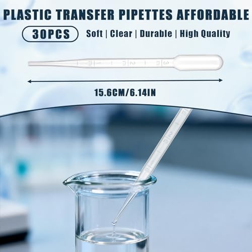 30PCS 3ML Dropper Pipettes Essential Oil Transfer, Disposable Plastic Pipette Eye Dropper for Science Experiments, Crafting, Makeup Tool