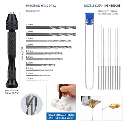 61-Piece 3D Printer Tool Kit with Hard Case, Deburring Tool, Craft Knife, Hand Drill, Needle Files, Scrapers, Nozzle Cleaning Needles & PTFE Tube Cutter for FDM/SLA Printers