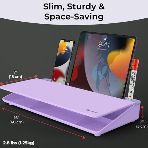 Chalkola Lavender Glass Desktop Whiteboard with Storage + 3 Markers - color: Lavender