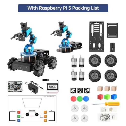 HIWONDER 6DOF Robot Arm for Raspberry Pi 5 AI Vision Robotic Arm Car with 4WD Mecanum Wheel Chassis DIY Robot ROS Open Source for Adults and Teens, ArmPi Pro RaspberryPi5 4GB