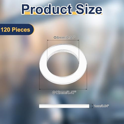 uxcell 120 Pcs M8 PVC Flat Washers 8mm ID 12mm OD 1mm Thick Plain Washer Grommets Plastic Sheet Gasket Fastener Sealing Spacer Gasket Ring Water Hose Washers, Clear - size: M8x12mmx1mm