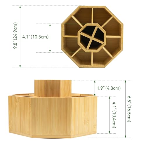 VaeFae 360 Rotating Bamboo Pen Holder for Desk, Art Supply Storage, Large - size: Large