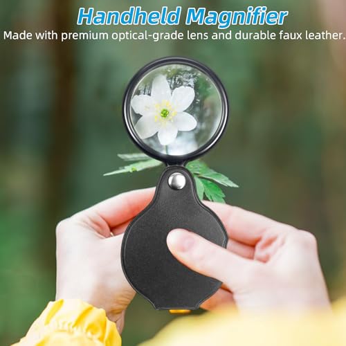 2 PCS 10X Small Magnifying Glass, 1.97 in Pocket Magnifying Glass, Mini Folding Magnifier with 360° Rotating Protective Case for Seniors Reading, Kids Exploration, Jewelry & Coin Inspection