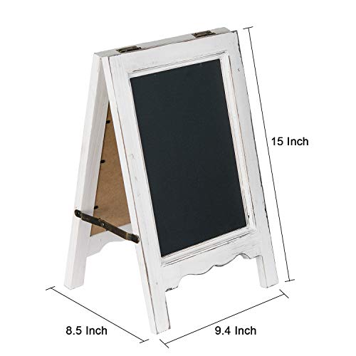 15 inch Mini Tabletop Wooden A-Frame Double-Sided Slate Chalkboard Sign Easel for Business (White) - color: White