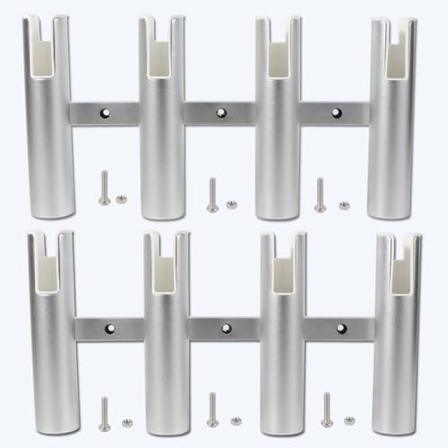 2PCS 4-Tube Aluminum Fishing Rod Holder for Boat, Wall-Mounted Fishing Pole Roof Rod Rack, Surf Fishing Rod Holder for Truck, Boats & Yacht - color: Silver