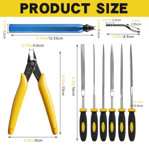 3D Print Deburring Tool Set with 10pc Multipurpose Blades Removing Burr 6Pcs Needle File 1pc Micro Wire Cutter Pliers for 3D Printed Edges, for Finishing, Deburring, Cleaning