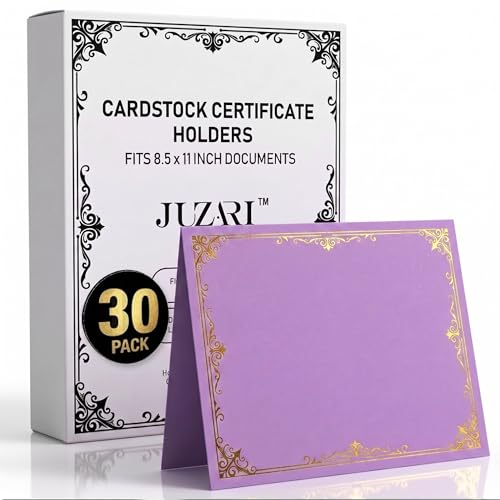 30 Pack Double Sided Certificate Holders 8.5x11 Purple - Heavyweight 300gsm Cardstock Diploma Holder - Dual Certificate Folder Letter Size Award Certificate for Graduation with Gold Foil Diploma Cover - color: Purple-Gold, size: 30 Pack