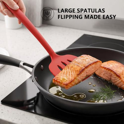 Coukre 3 Pack Silicone Spatula Set, Heat Resistant to 500°F, BPA-Free - color: PureRed