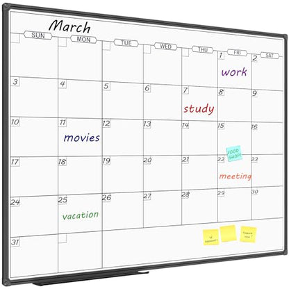 JILoffice Dry Erase Calendar Whiteboard - Magnetic White Board Calendar Monthly 48 X 36 Inch, Black Aluminum Frame Wall Mounted Board for Office Home and School - color: Black, size: 36"W x 48"H