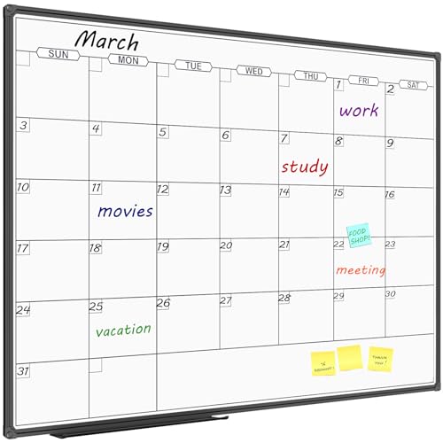 JILoffice Dry Erase Calendar Whiteboard - Magnetic White Board Calendar Monthly 48 X 36 Inch, Black Aluminum Frame Wall Mounted Board for Office Home and School - color: Black, size: 36"W x 48"H