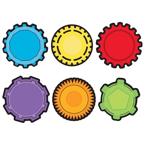 Carson Dellosa 36-Piece Gear Bulletin Board Cutouts, Red, Yellow and Green Cutouts for Bulletin Board, Science, and STEM Classroom Décor, STEM Cutouts for Classroom - size: Regular, style: Gears