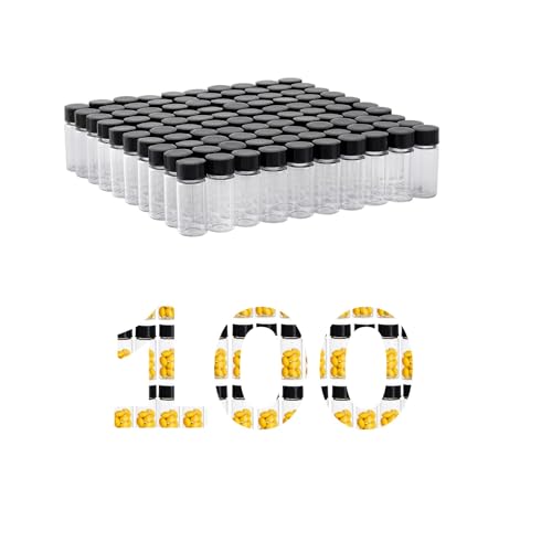 5ML Clear Glass Sample Vial, Liquid Sampling Sample Glass Bottle, Borosilicate Storage Glass Vial 18x40mm,Black 15-425 Polypropylene Screw Cap with PE Liners, Pack of 100 - size: 5ML
