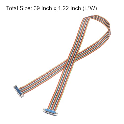 MECCANIXITY 2 Pcs IDC Rainbow Wire Flat Ribbon Cable DB25 Male to DB25 Female 39 Inch Length 2.54mm Pitch Breadboard Jumper Wires for Electronic Projects - size: 39 Inch, style: DB25 Male to DB25 Female