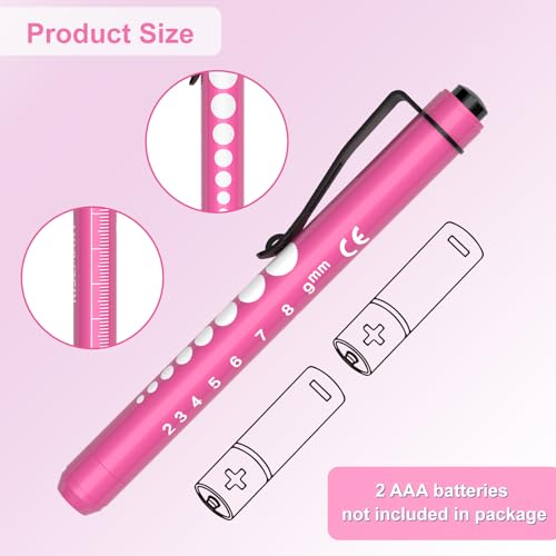 RISEMART Pen Lights for Nurses, 2Pack Reusable Medical Pen Light with Pupil Gauge and Ruler, White Light LED Penlight for Nurse Student Doctors EMT (Pink/Purple) - color: Pink and Purple