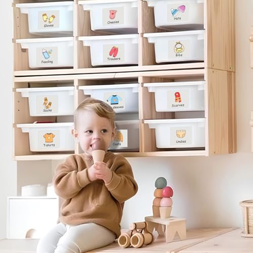 Dresser Picture Labels for Kids Drawers Baby Clothes Organizer Stickers - color: Clothing Label