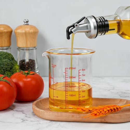 BCnmviku Glass Measuring Cup 8OZ/250ML/1 CUP High Borosilicate Heat Resistant Glass Measuring Cup with Clear Markings (oz, Cup, ml) Liquid Measuring Cup with Spout (250ml)