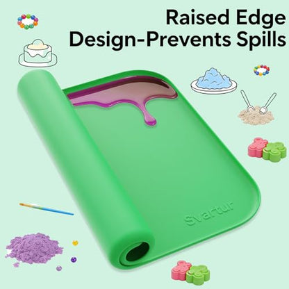 Silicone Craft Mat 24" x 16" with Raised Edge, Roll-Up Design with Storage Strap, Multi-Purpose Desk & Table Protector Silicone Art Mat for Crafts, Painting & DIY, Green - color: Green