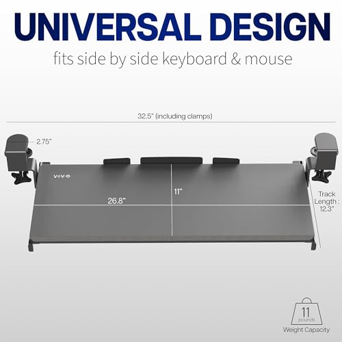 VIVO Large Clamp-on Computer Keyboard and Mouse Under Desk Slider Tray, 27 x 11 inch Pull Out Platform Drawer, Gray, MOUNT-KB05GY - color: Gray, size: 27 inch