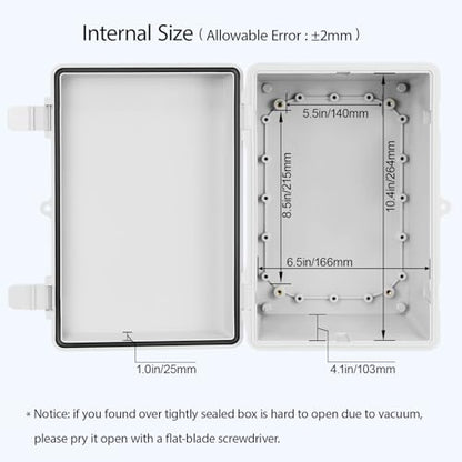 Junction Box ABS Plastic IP65 Waterproof Dustproof Universal Electrical Enclosure, Hinged Shell Outdoor and Indoor Usage Project Box11.4"x 7.5" x 5.5"(290 x 190 x 140mm), Grey - size: 11.4" x 7.5" x 5.5" (1pc)