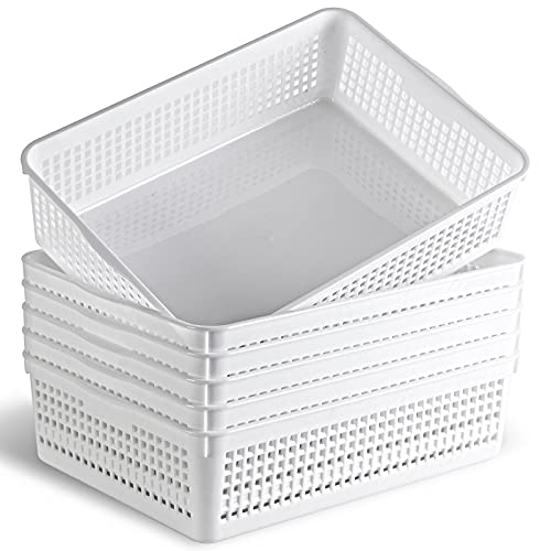 Eslite A4 Size Plastic Storage Basket,Desktop File Paper Letter Organizer Tray, 6-Packs (White) - color: White