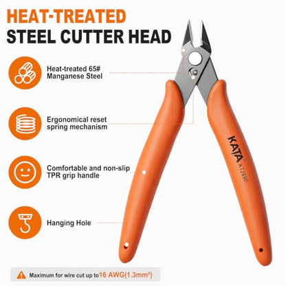 KATA Mini Flush Cutters, 5-Inch Micro Wire Cutters for Jewelry & Model Kits - color: 1 Pack 5" Orange
