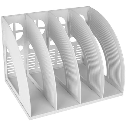 SAYEEC Sturdy Maganize Holder Desktop File Holder Organizer Plastic 4 Section Frames File Dividers Document Cabinet Rack Display Storage Organizer Box (Light Grey) - color: Light Grey-4 Sections