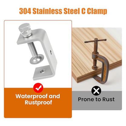 2-9/16 Inch C Clamp, 2 Pcs 304 Stainless Steel C Clamps, for WoodWorking, Small U Clamps for Mounting, Mini Desk Clamps with Stable Wide Jaw Opening & Protective Pads/I-Beam Design (65mm) - size: 2-9/16 Inch-2pcs（65mm）