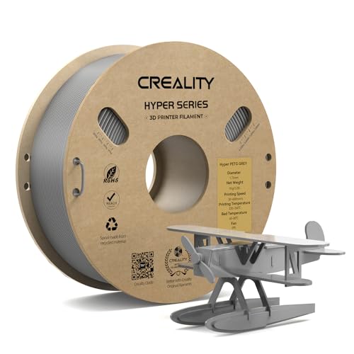 CREALITY Hyper PETG Filament 1.75mm 3D Printer Filament, Up to 600mm/s High Speed Rapid PETG, 1kg (2.2lb) Neatly Wound Cardboard Spool, Dimensional Accuracy ±0.03mm, Fit for Most 3D Printers, Grey - color: 1kg Hyper Grey Petg With Spool, size: 1.75 mm