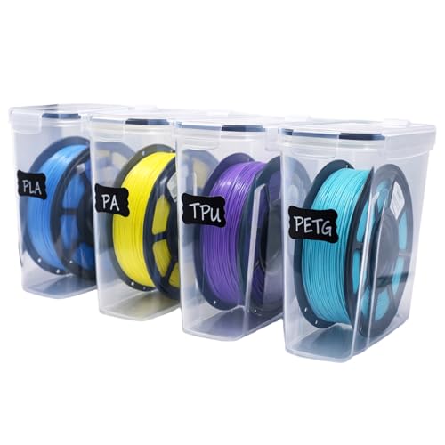 4 Pack Filament Storage Container for 3D Printing Filaments Sealing and Protection, 3D Printer Filament Storage Dry Box with Desiccant&Label, Water and Dust-Proof 4.0L, Transparent (9.45*9.25*4.3)