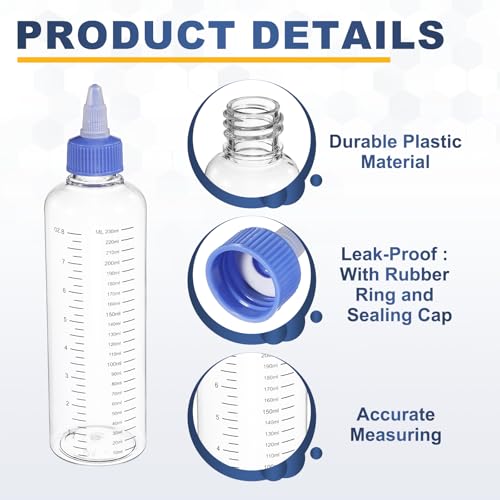 PATIKIL 230ml 8oz,9 Pcs Plastic Squeeze Dispensing Bottles,Transparent,Blue - color: Transparent/Blue, size: 230ml