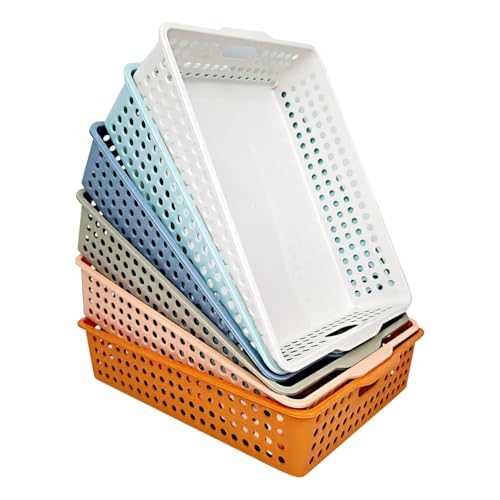 6 Pack Classroom Paper Baskets, Organizing Desk Boho Tray for A4 Papers, Classroom Storage Plastic Paper Bins, Fun Turn In Trays for Teachers and Students, Office Desk Room Trays