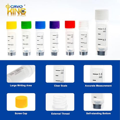 Multi-Coded Cryovials 1.0 ml, 500 Pcs, External Thread, Red Caps - color: Red, size: 1.0ml