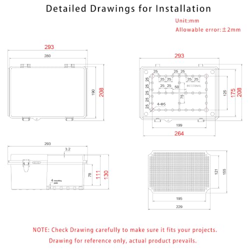 Waterproof Outdoor Electrical Box Junction Box Weatherproof IP67 ABS Plastic Enclosure Switch Router Project Box with Mounting Plate with Wall Bracket 2 Cable Glands Grey 11.1" x 7.48" x 5.5" - color: Grey, size: 11.1" x 7.48" x 5.5" 1pc
