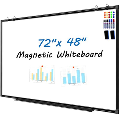 H-Qprobd 6'x4' Large Magnetic White Board Dry Erase Whiteboard with Black Aluminum Frame, 72"X48" Magnet Presentation Wall Boards for Office, Classroom, School, Home - color: Black, size: 72"X48"