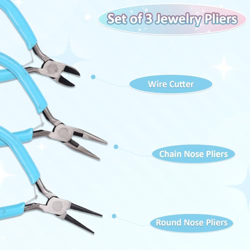 Pliers for Jewelry Making, Jewelry Pliers Set Includes Needle Nose Pliers, Round Nose Plier and Wire Cutters, Jewelry Making Tools for Jewelry Repair, Wire Wrapping, Beading and Crafts - color: Sky Blue