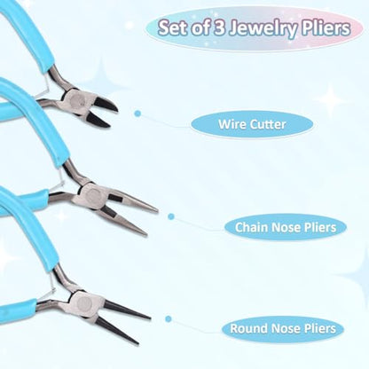 Pliers for Jewelry Making, Jewelry Pliers Set Includes Needle Nose Pliers, Round Nose Plier and Wire Cutters, Jewelry Making Tools for Jewelry Repair, Wire Wrapping, Beading and Crafts - color: Sky Blue