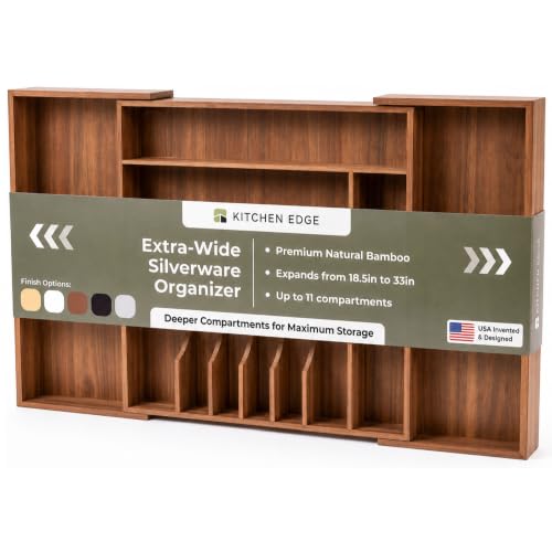 KitchenEdge Silverware & Utensil Organizer | Natural Acacia, 18-33 In - color: Natural Acacia, size: From 18" to 33" Wide